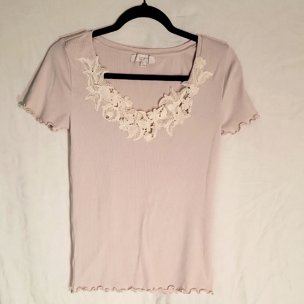 LOFT Lace Trimmed Ribbed Tee